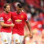 Daley Blind of Manchester United and Marcos Rojo of Manchester United at the end of the game